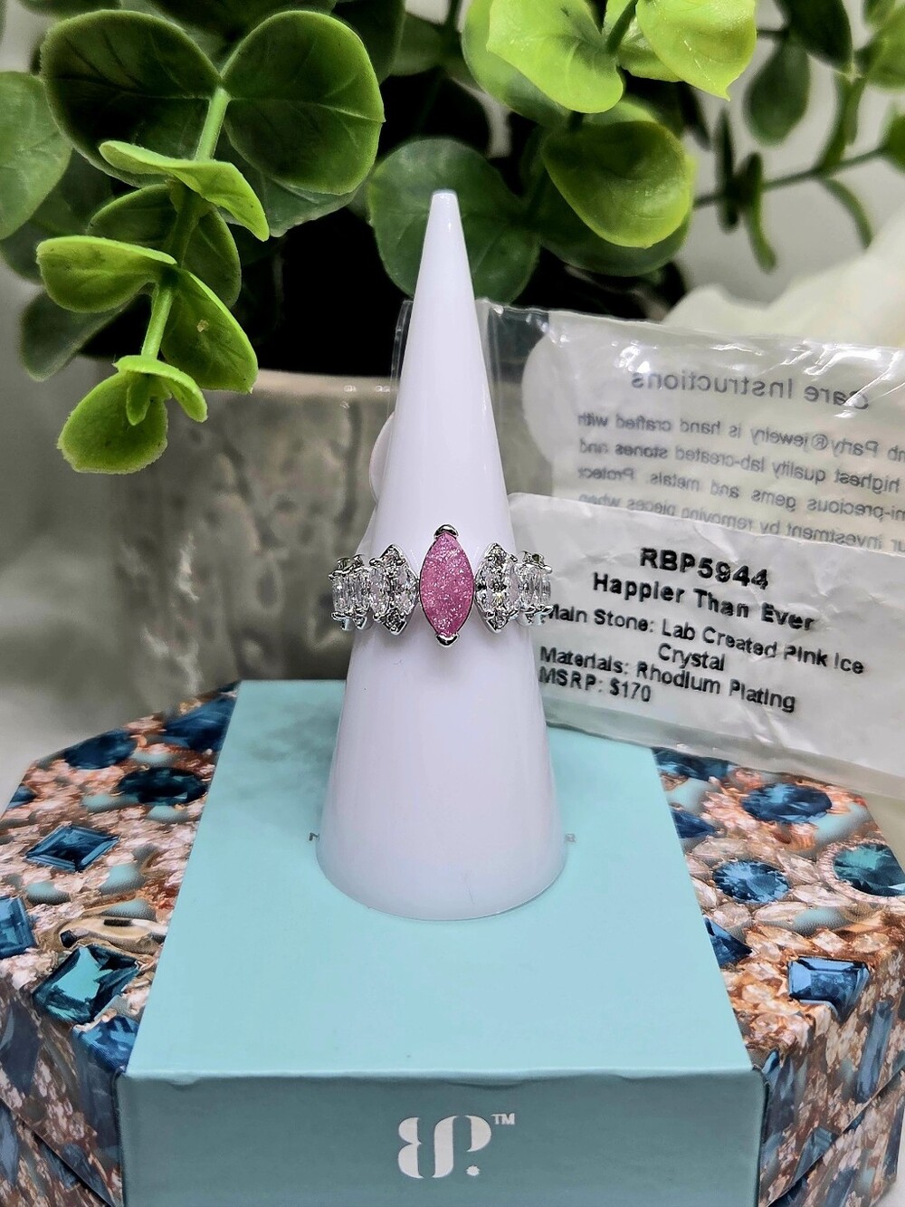 BP Lab-Created Pink Ice Marquise Ring with Clear Accents - "Happier Than Ever"